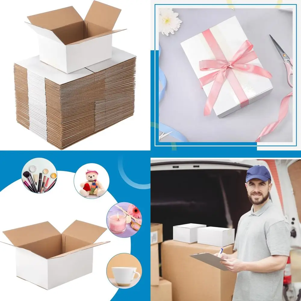 

100 шт. прочных белых картонных коробок 8x6x4 для доставки, хранения и упаковки товаров для малого бизнеса ко Дню святого Валентина