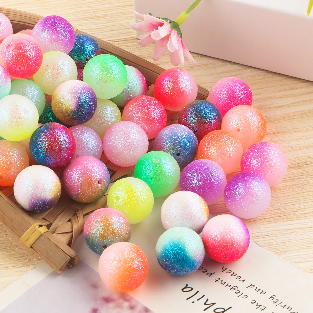 10-20pcs/lot Glitter Colorful Acrylic Round Beads Gradient Shiny Loose Beads DIY for Handmade Jewelry Making Accessories