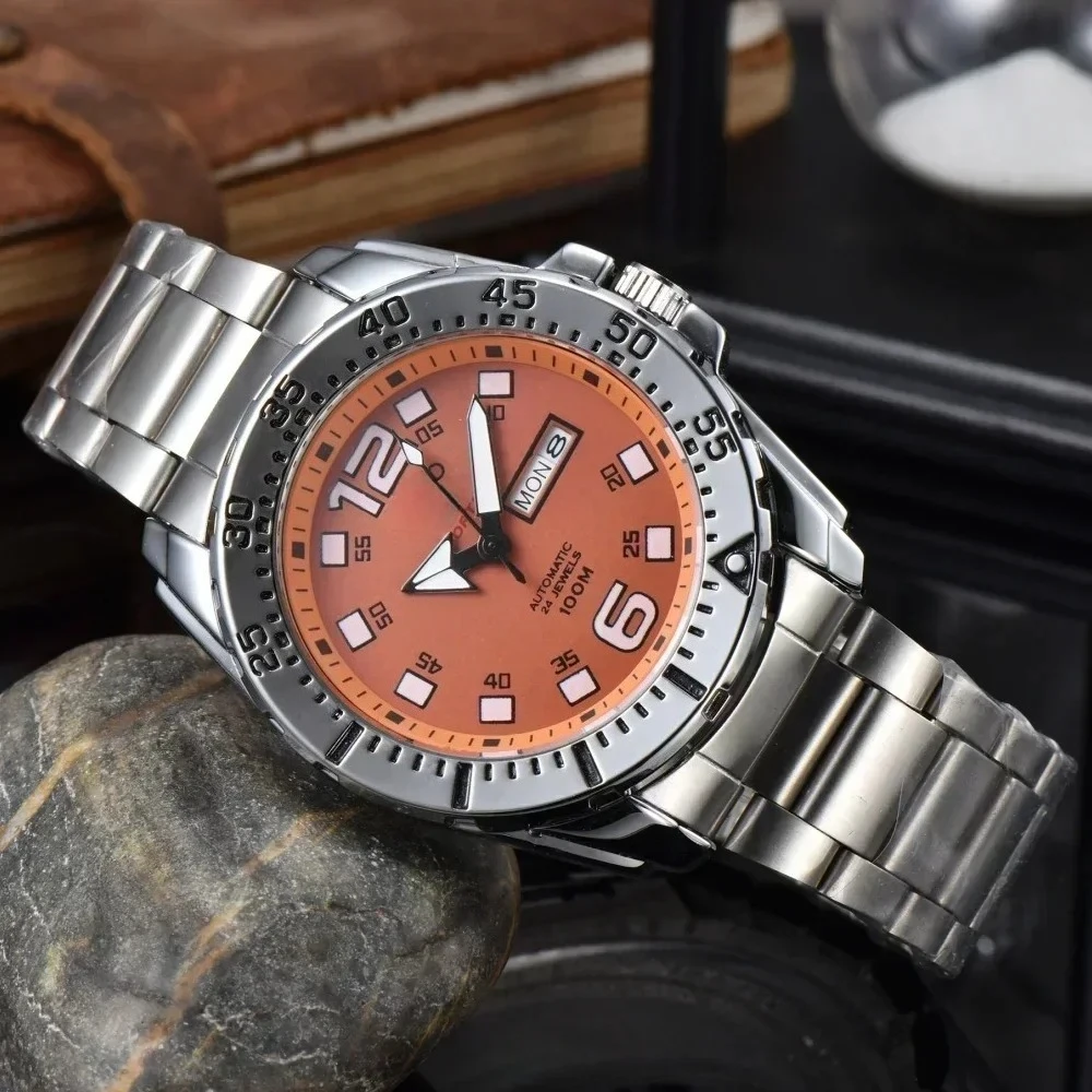 Luruxy Multi Functional Stainless Steel Series Steel Band Watch Strap Multi Functional Timing Watch Men's Quartz Watch Clock