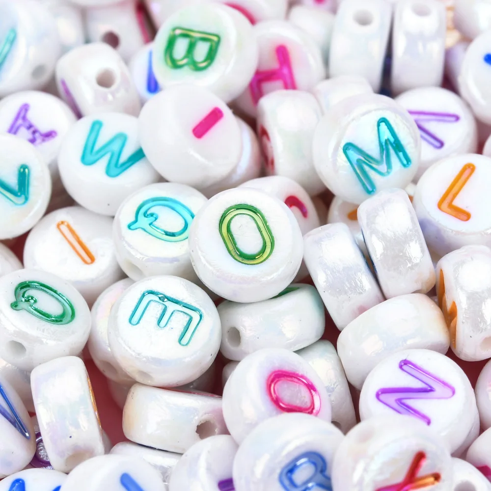 Fresh New 1000pcs 4*7mm Flat Coin Round Shape AB Colors White With Colorful Plastic Acrylic English Alphabet Letter Beads Decor