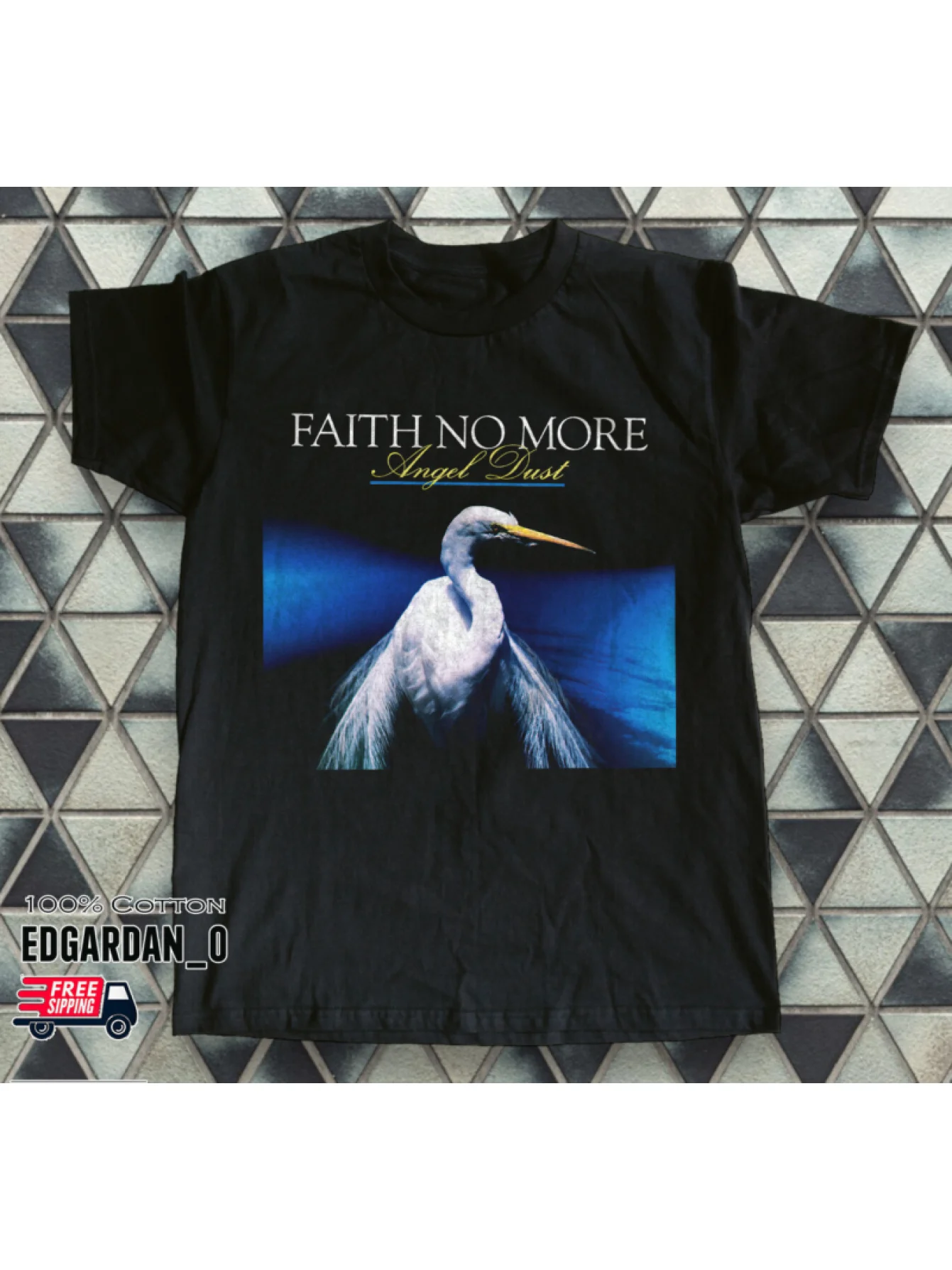 

Мужская футболка с графическим альбомом Faith No More Angel Dust — футболка с круглым вырезом в богемном стиле с белой чапой и синей геометрической формой