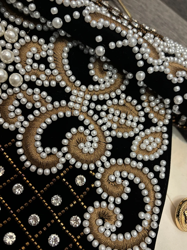 Zimowy płaszcz 2025 New Faion Star, bogato zdobiony haftem, cekinami i diamentami, model ort Jaet Coat A225, elegancki, długi, do pracy, stylizowany na garnitur.