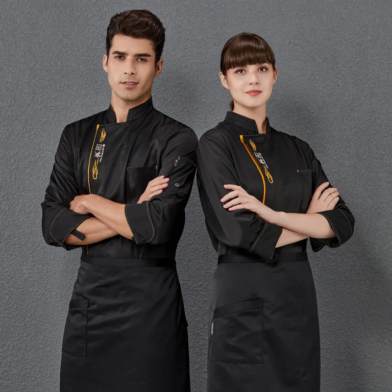 Chef Overalls ผู้หญิงสไตล์จีนสีขาวห้องครัว Chef เสื้อผ้าแขนยาวในฤดูใบไม้ร่วงผู้ชาย