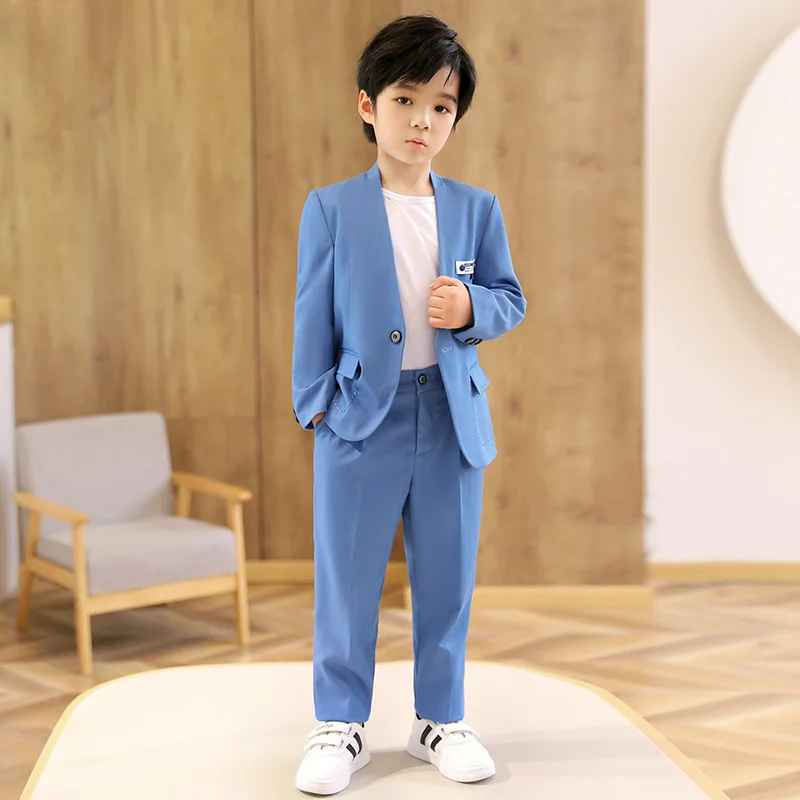 Boys Blue Suit Tuxedos High Quality Blazer Jacket Pants Children Formal Dress Kids Party Wedding Clothes Sets Toddler Outfits