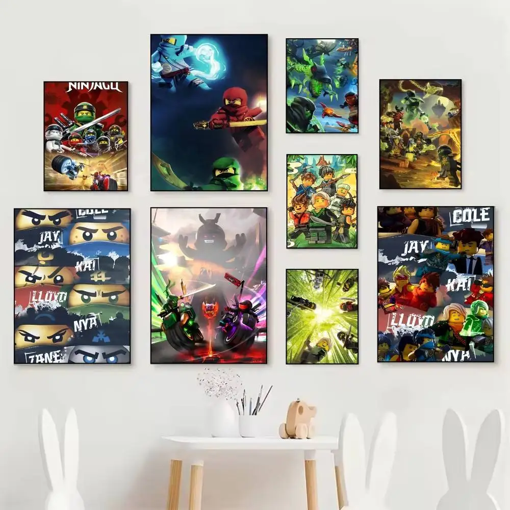 Anime Cool L-LEGOs Cartoon N-Ninjago Manga Posters Self Adhesive Waterproof Ideal For Living Room Bedroom Bar Decoration