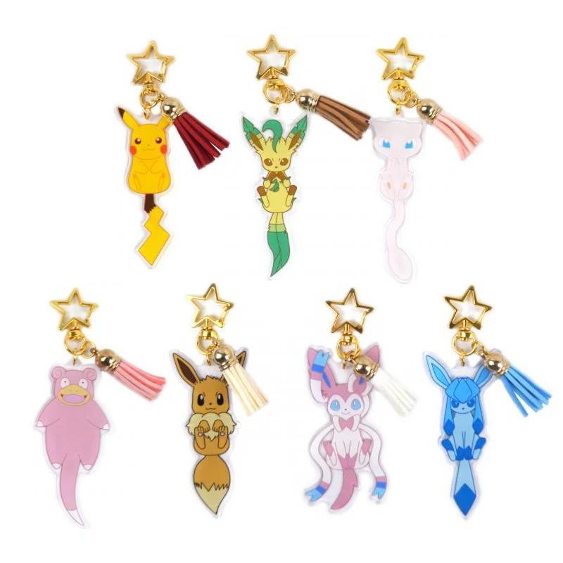 Pokemon Pikachu Acrylic Keychain Pendant Eevee Mew Action Figure Doll Keyring Pokémon Toys Doll Children Girl Gift Bag Pendant