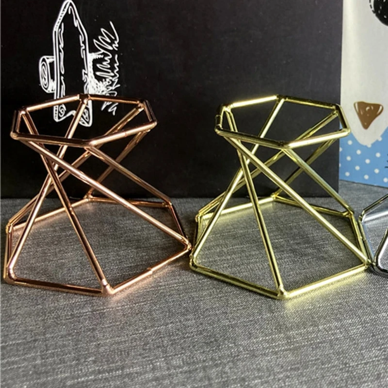 L21A โลหะสำหรับเลนส์คริสตัล Ball Sphere Globe ผู้ถือ Swirl ขาฟองน้ำแต่งหน้า Organizer Rack Home Decor