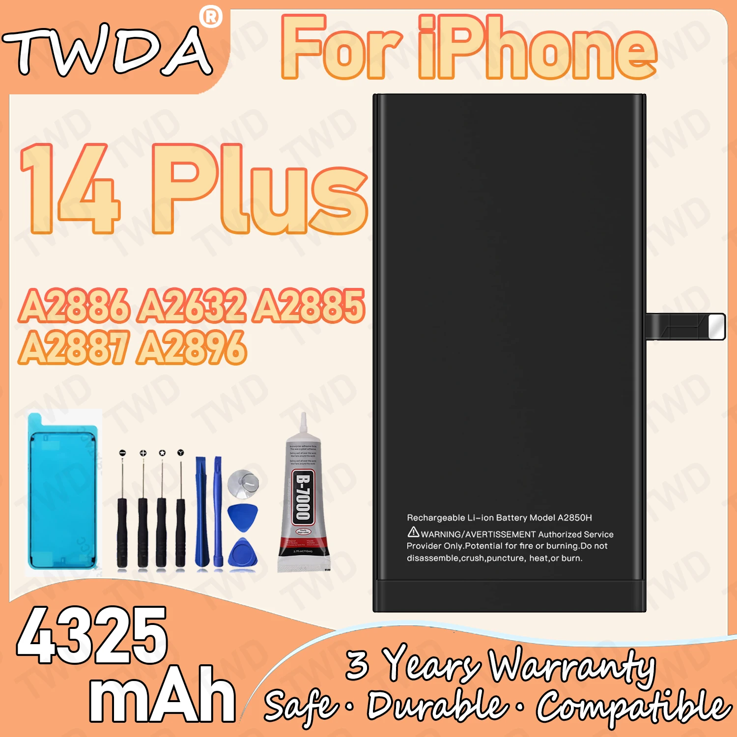 

A2850H Large capacity 4325mAh Battery For iPhone 14 PLUS/A2886/A2632/A2885/A2887/A2896 Batteries New High Quanlity+Free Tools