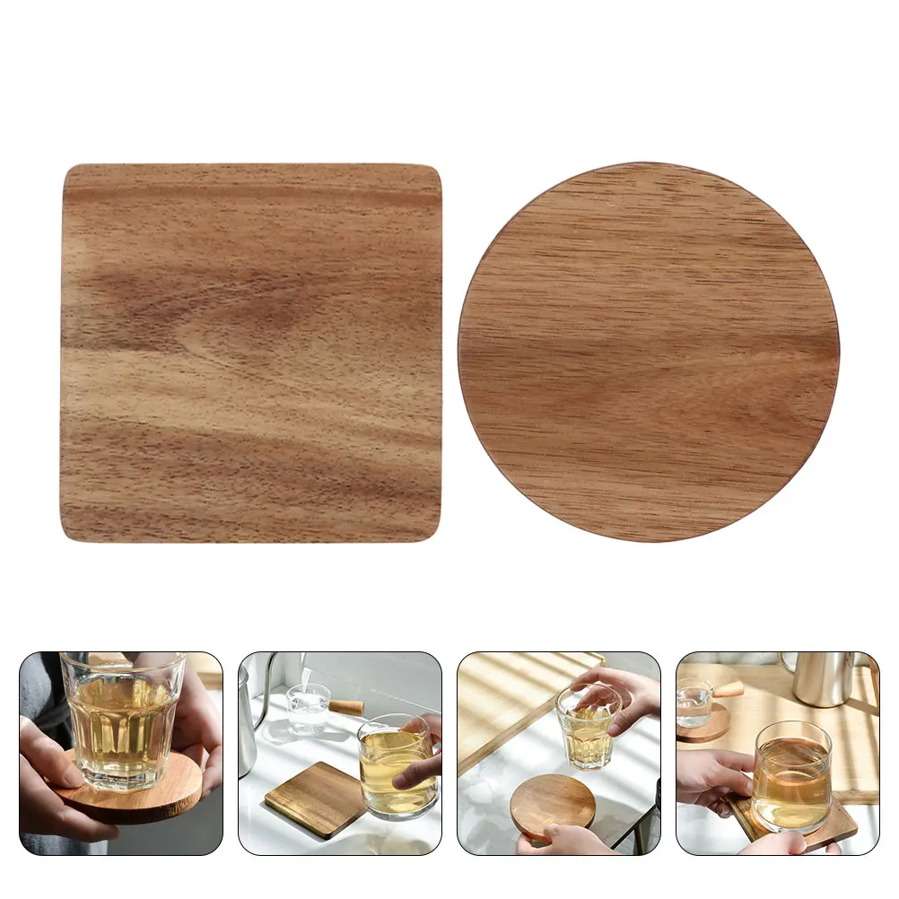 

2pcs Cup Mats Acacia Wood Coasters Square Round Design Heat Proof Tea Coffee Wooden Cup Pads Protect Desktop Surface Scalding