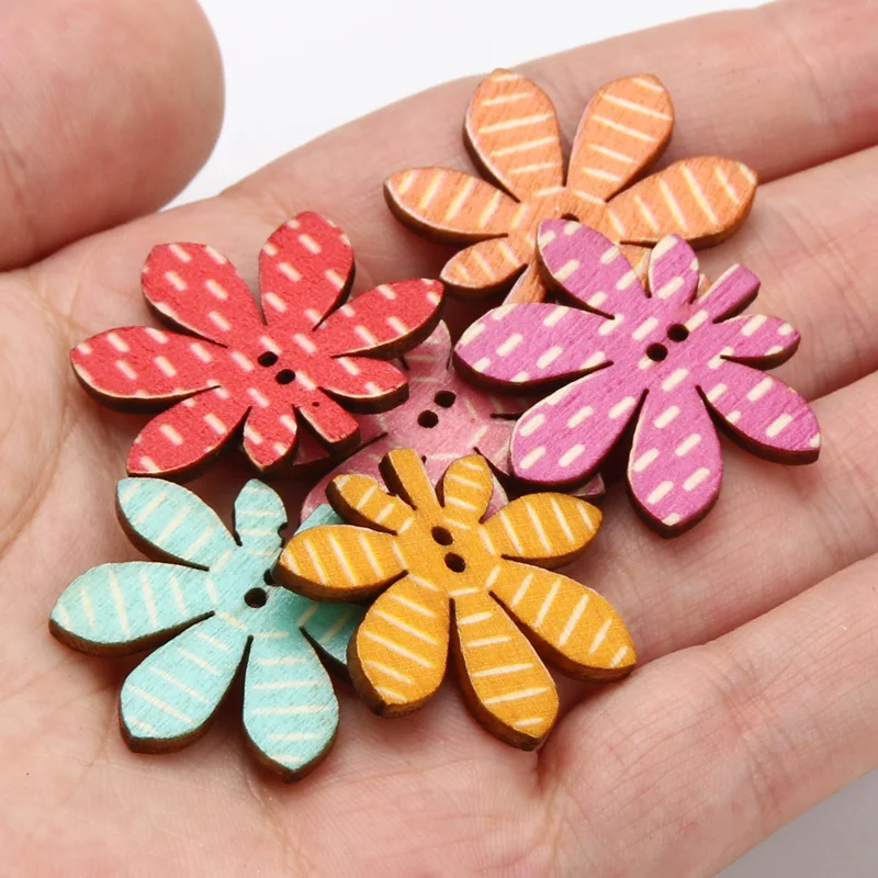 20pcs/Mixed Colorful Leaf Shape Pattern Wooden Button 2 Holes for DIY Sewing Garmen  Clothing Accessories Handmade Craft 30*27mm