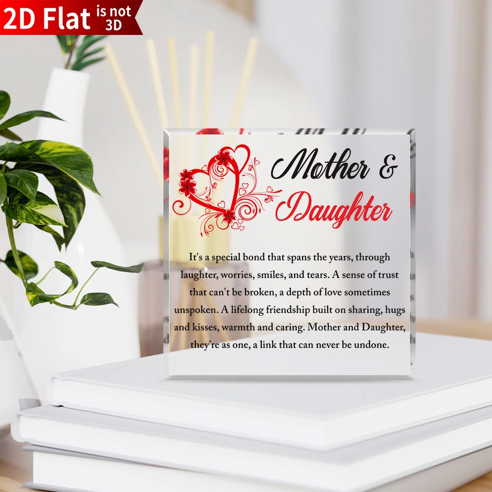 Elegant Acrylic Square Paperweight with Name Card Slot, Modern Desk Decor Gift for Mom from Daughter Son, Mother's Day Office