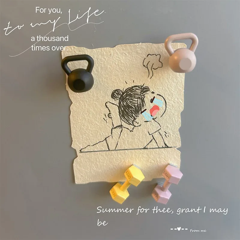 Miniature World on the Refrigerator Mini Dumbbell Lift Pot Refrigerator Sticker Sports Equipment Decorative Magnet X159