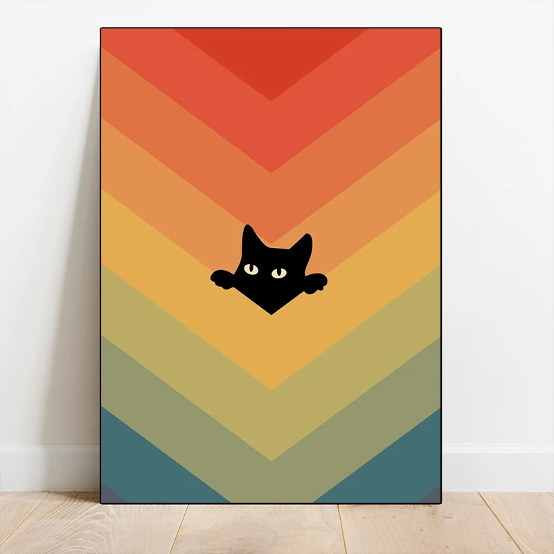 Minimalist Cat Landscape Posters Cat Mountain Sleepy Cat Canvas Painting Prints Modern Wall Art Picture for Living Home Decor