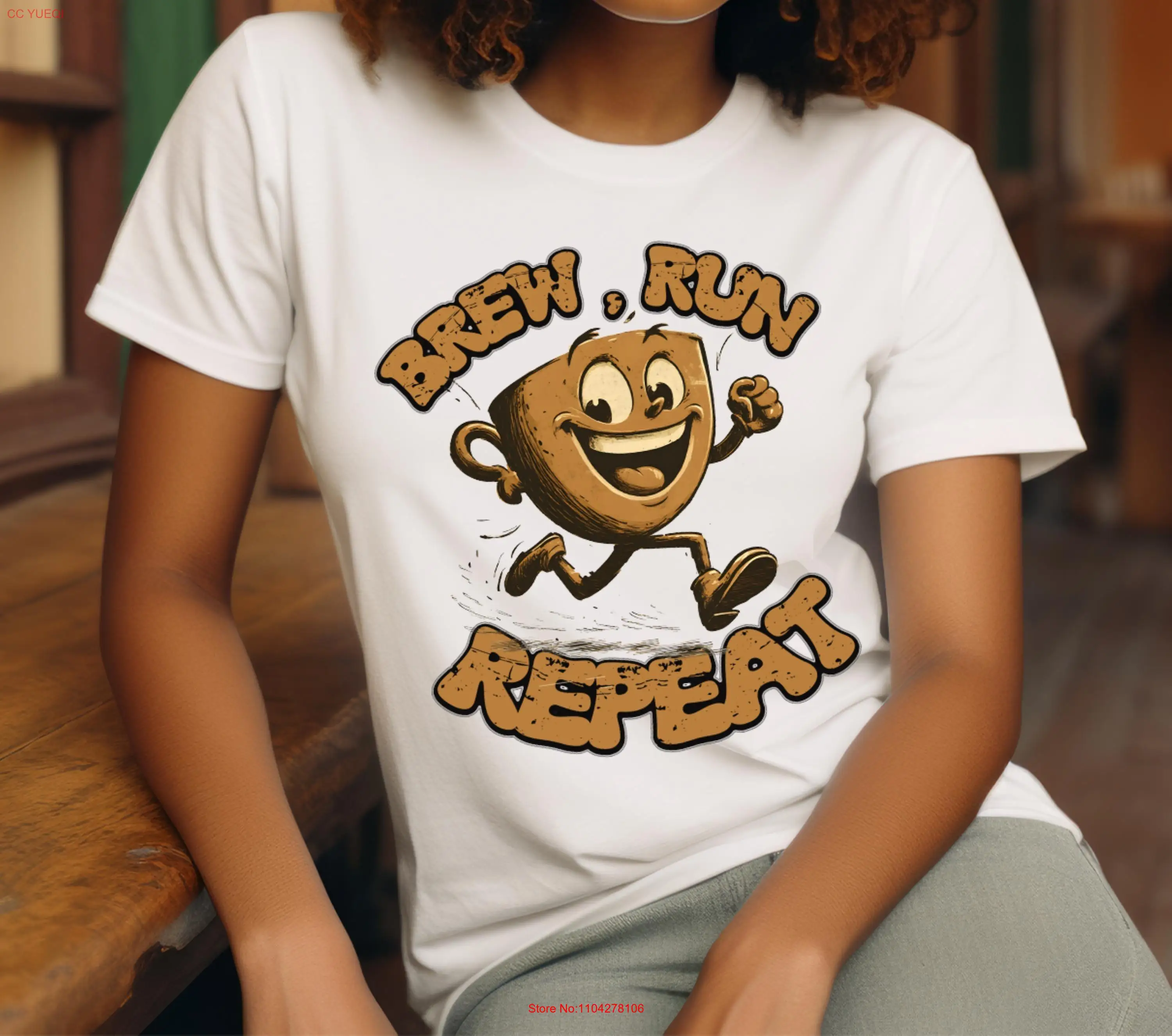 

Vintage Coffee Lover's T Shirt Lover Retro Cartoon Oversize Brew Run Repeat long or short sleeves
