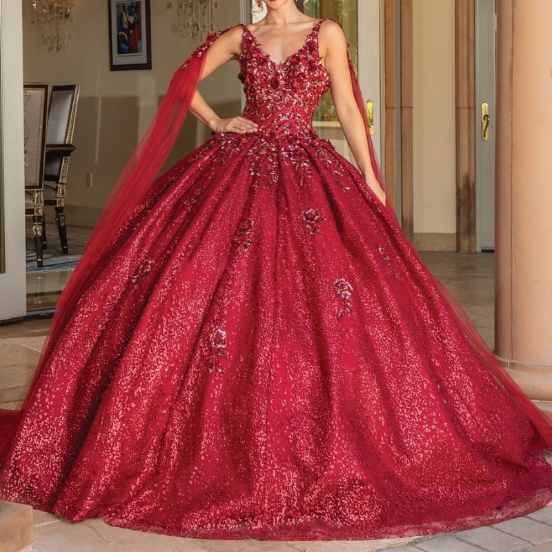 Red Off The Shoulder Ball Gown Quinceanera Dress Appliques Lace Beads With Cape Birthday Party Gowns Prom Dresses Vestido De 15