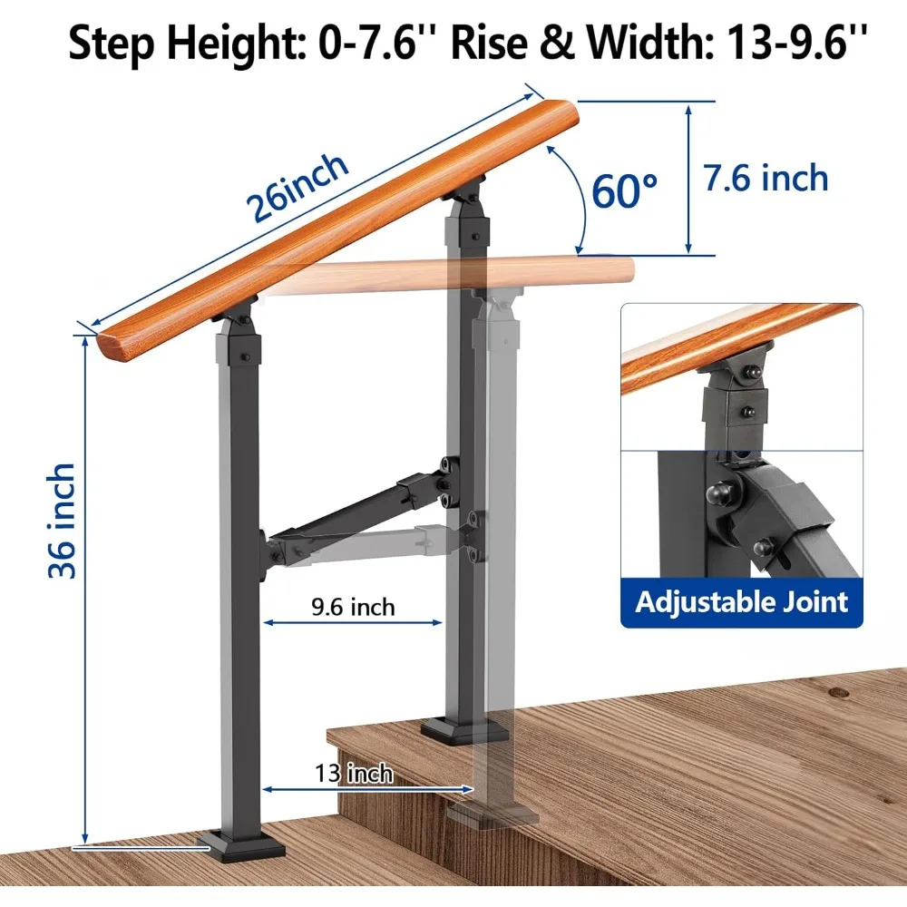 طقم درابزين الدرج الخارجي، درابزين يدوي من الخشب الحديدي الداخلي، يناسب خطوات 1-2 #3