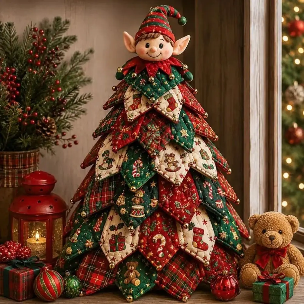 Floral Fabrics Christmas Tree Patchwork Set Material Pack Hanging Kit Handmade Decor Kit Home Decoration Creative Design