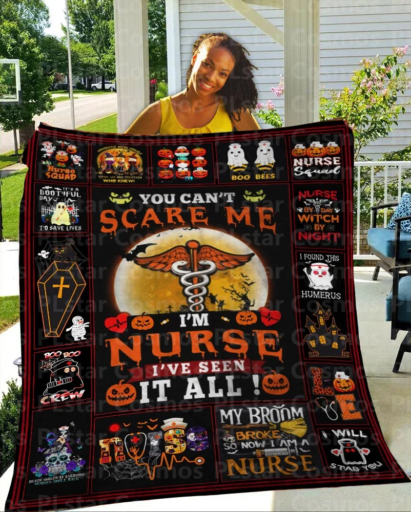 Halloween Blanket for Nurse You Can't Scared Me Nurse Horror Blanket Funny Nurse Blanket for Halloween Decoration Halloween Gift