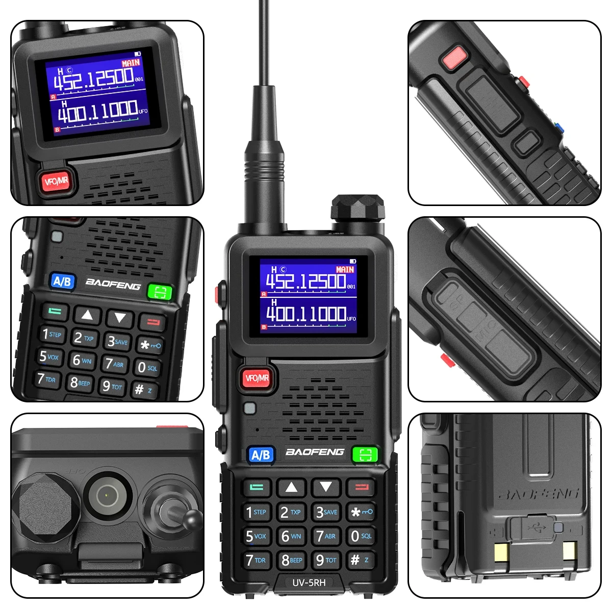 Baofeng UV5RH M 10W 3800mAh VHF UHF Six Band 999Cha Air Band TYPE-C Frequency Copy Long Range Communication Walkie Talkie