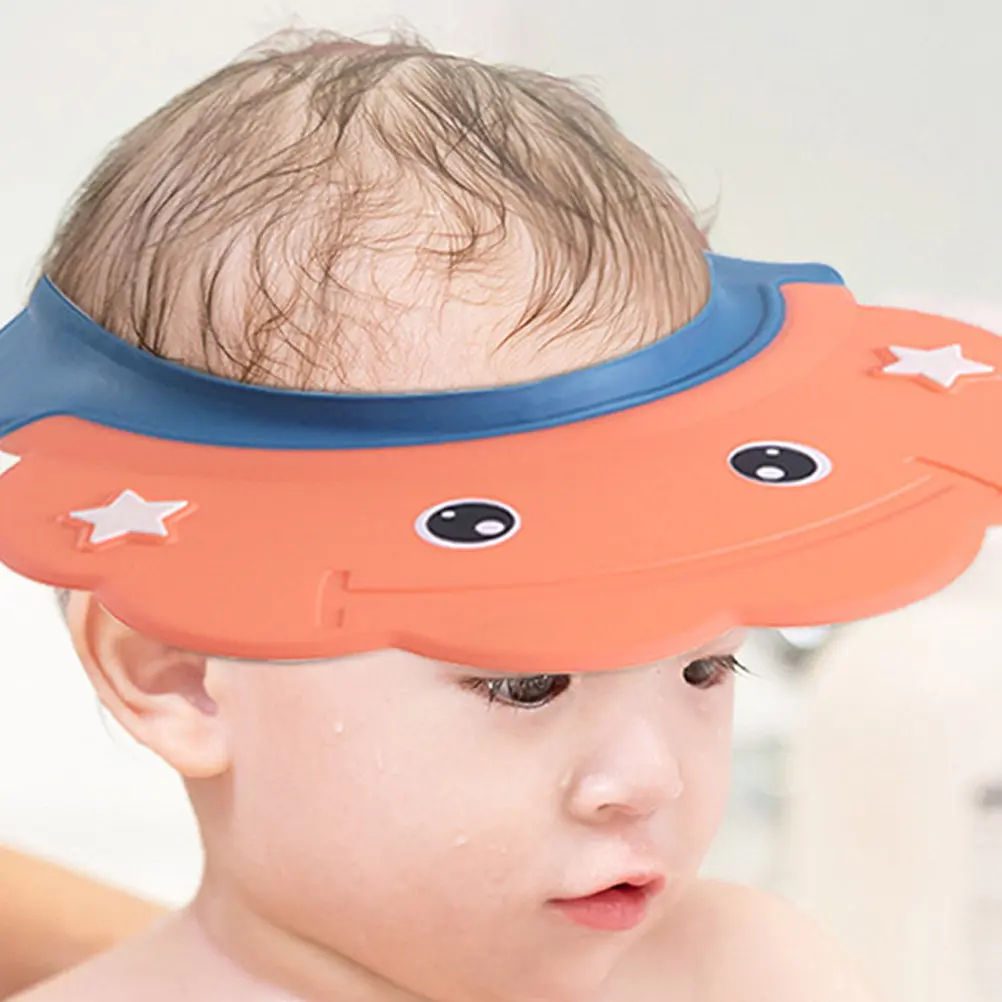 

2pcs Baby Shampoo Hat Adjustable Waterproof Cartoon Design For Infant Bathing Non-Slip Ear Protection Foam Blocking Shampoo