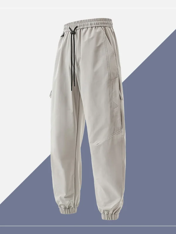 

Summer New Ice Silk Cool Feeling Laser Punching Straight Leg Men's Casual Pants Multiple kets Workwear Trousers Faion Ur...