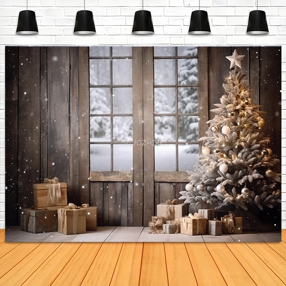 Christmas Day New Year Decoration Photography Backdrops Pinecones Snow Fireplace Xmas Tree Winter Holiday Party Background DT-96