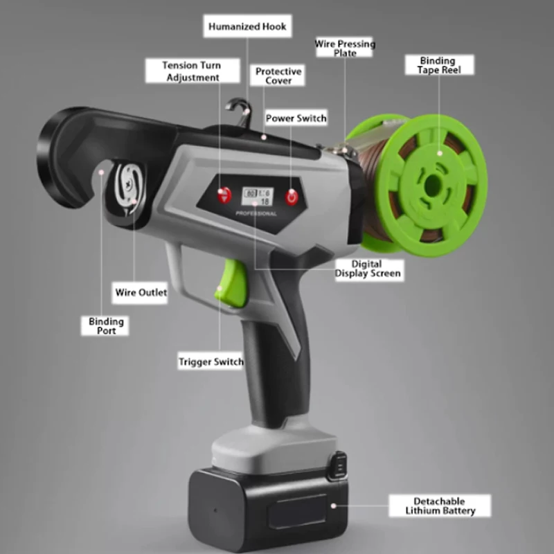 Máquina automática de amarrar plantas 220V110V Tapetool de jardinagem com 1 rolo de fita e 1 bateria para vegetais, uva, tomate