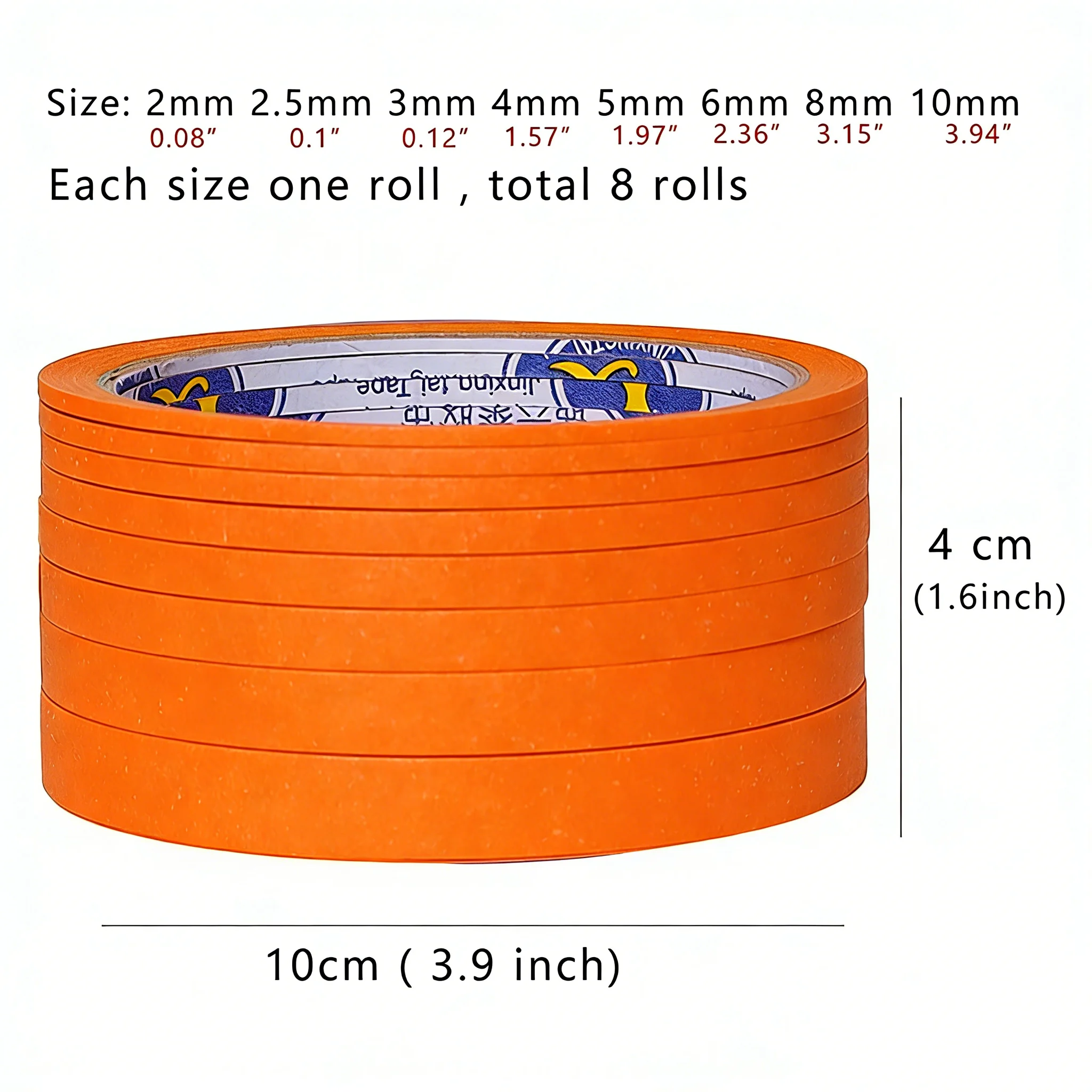 8 Rolls Orange Fine Line Masking Tape Set, 2mm-10mm x 25M Each, Multi-Purpose Adhesive Tape for Nail Art, Painting, Spray Paint, view 5