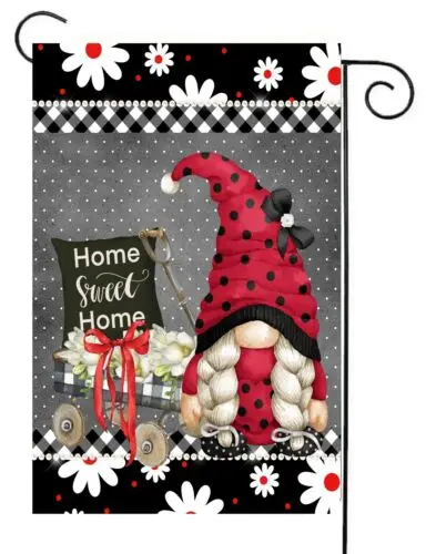 Lady Bug  Gnome    -Garden Flag Top Quality  Double Sided