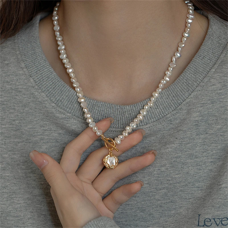 100% Baroque Freshwater Pearl 5-6mm Long Pearl Necklace For Women AAA Natural Freshwater Pearl Irregular Shell Pendant