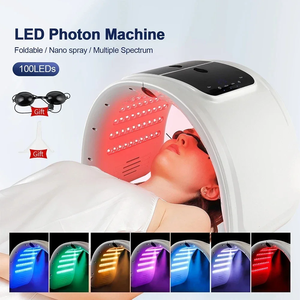 7 colori LED Photon Machine ringiovanimento della pelle cura della pelle dell'acne con Nano Spray idratante per la pelle maschera per il viso e il corpo bellezza uso domestico