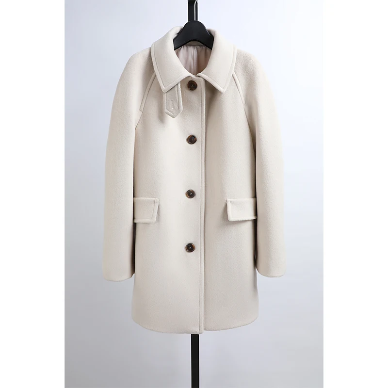 

Casual Loose Double-Sided Wool Camere Coat Jaet Autumn Winter NewON Brand Women's Faion Thiened Long Sve Mid-Length