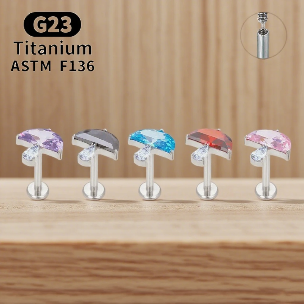 

G23 ASTM F136 Титановая грибная внутренняя нить Сладкие украшения для губ Ногти для ушей Ногти для носа Ювелирные изделия для пирсинга