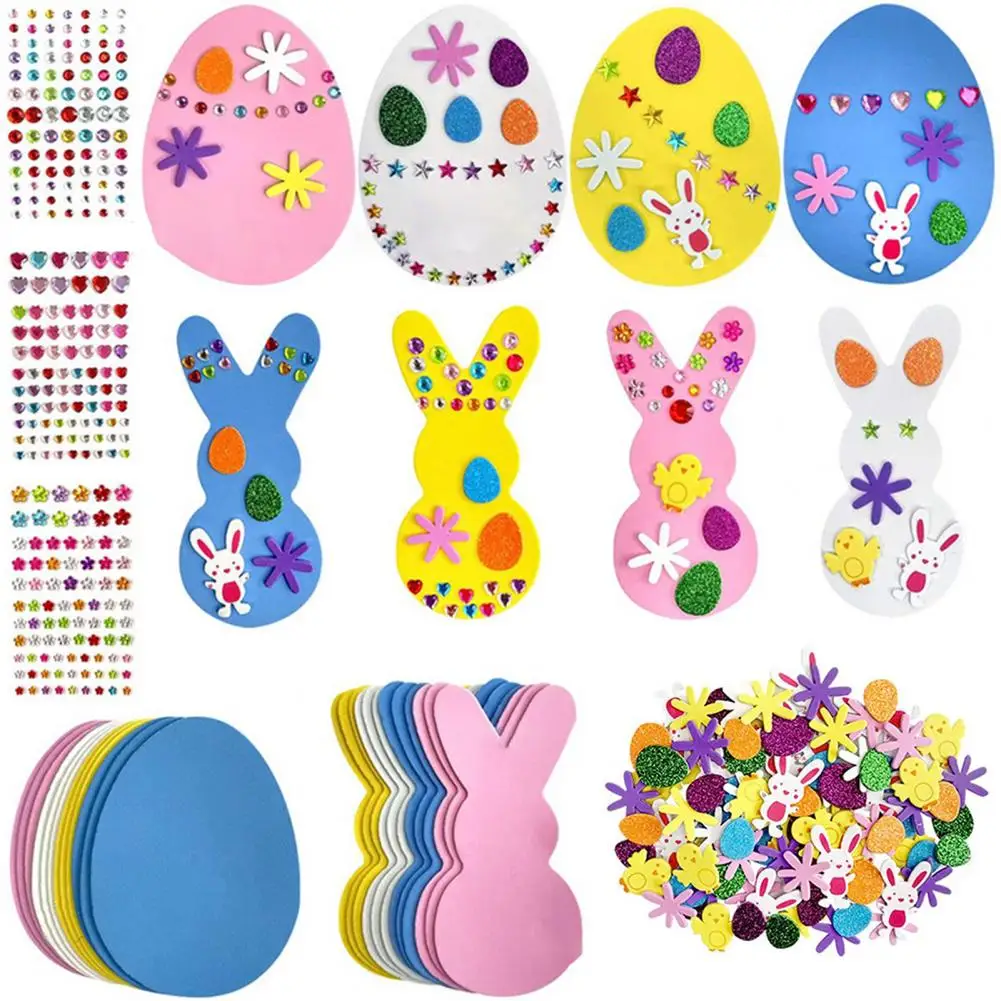 1 Set Easter Foam Stickers Glitter Egg Rabbit Chicks Decals Handicraft Children DIY Craft Stickers Party easter decoration 2023