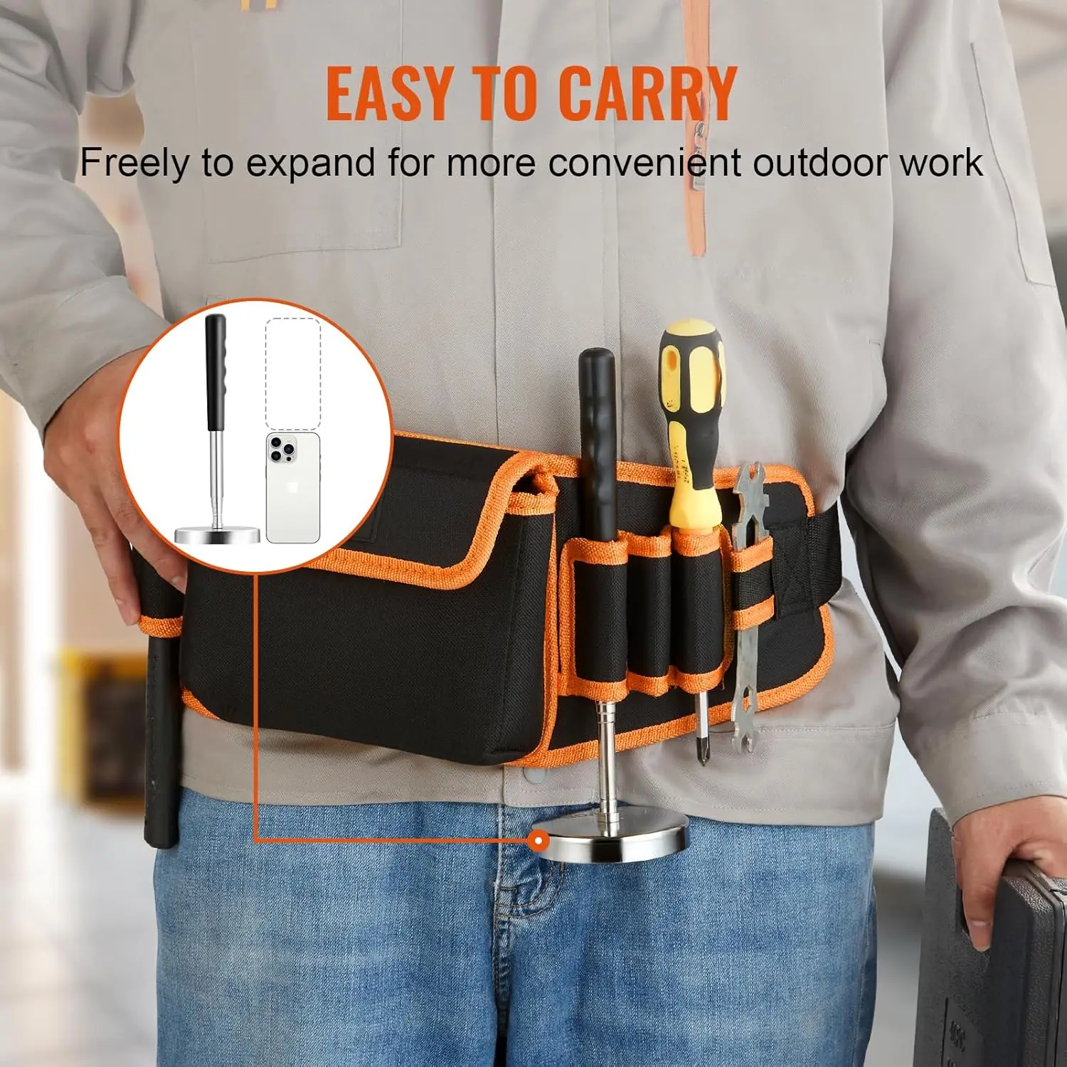 Ímã forte de capacidade de tração de 35LB, alça retrátil de 8,9 a 33,3 polegadas, parafusos de unhas, peças de metal