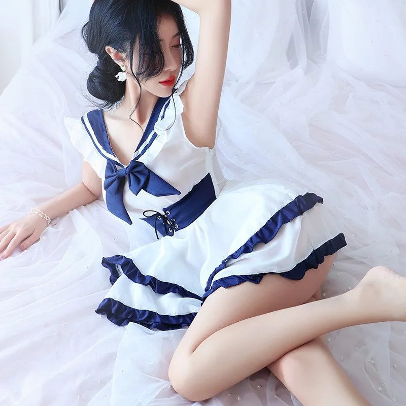 Dress JK student outfit spicy perspective uniform seductive new in women's sleepwear sexylingeries night dress Summer pajamas