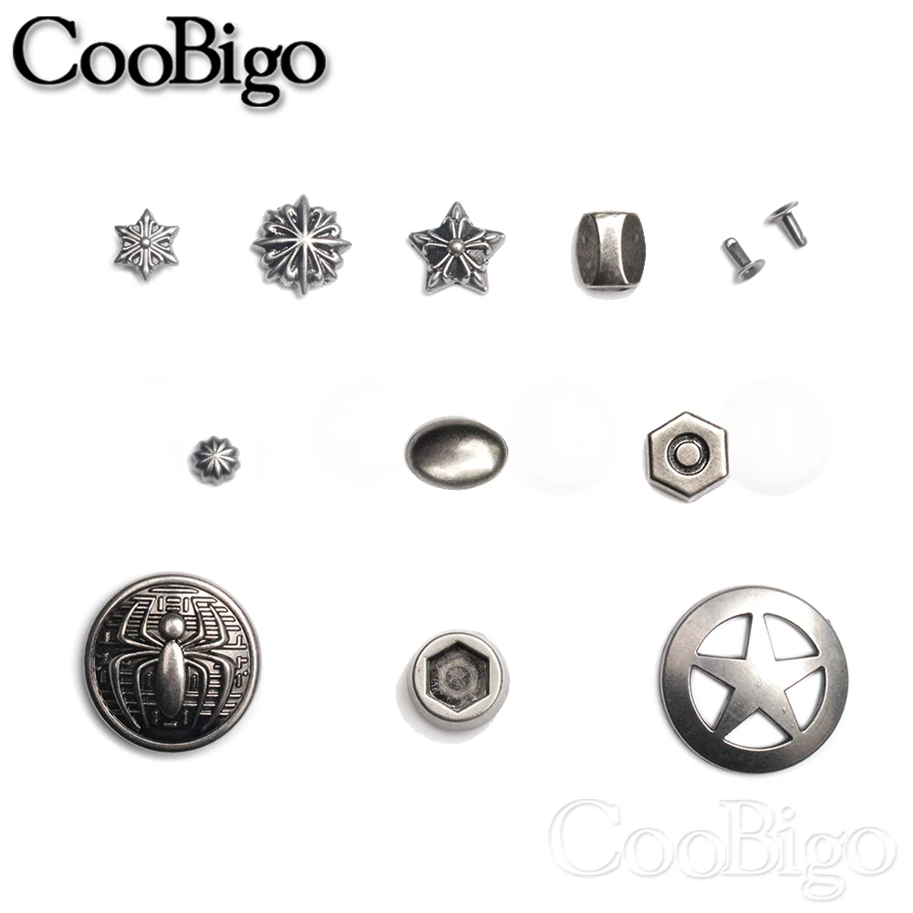 Metal Studs Rivets Spikes Retro Riveting Button for Garment Bag DIY Leather Craft Sewing Accessory Star Spider Snowflake 10 Sets