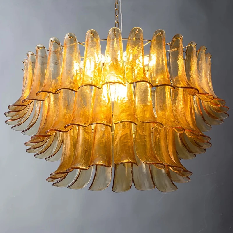 

American Scandinavian Vintage Amber Glass Indoor Chandelier Lighting,Lustre Suspension Living Dining Room Bedroom LED Home Decor