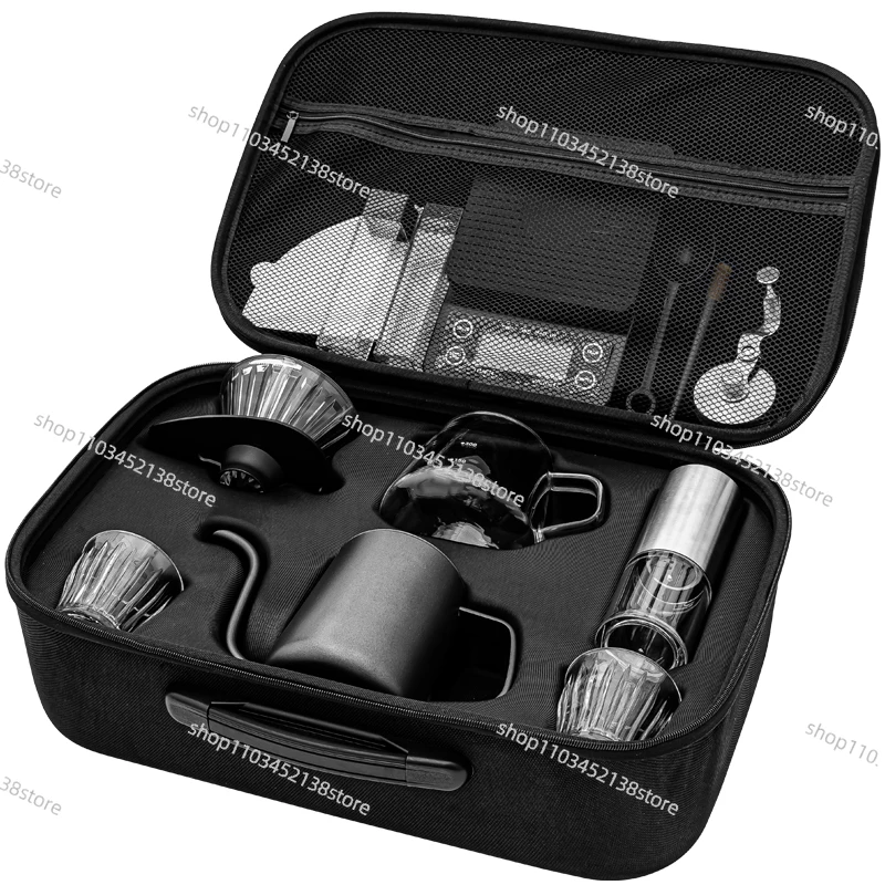 9 or 12 Pcs Outdoor Coffee Travel Set Tools with Pour Kettle Hand Grinder Ceramic Drip Coffee Machine Kit