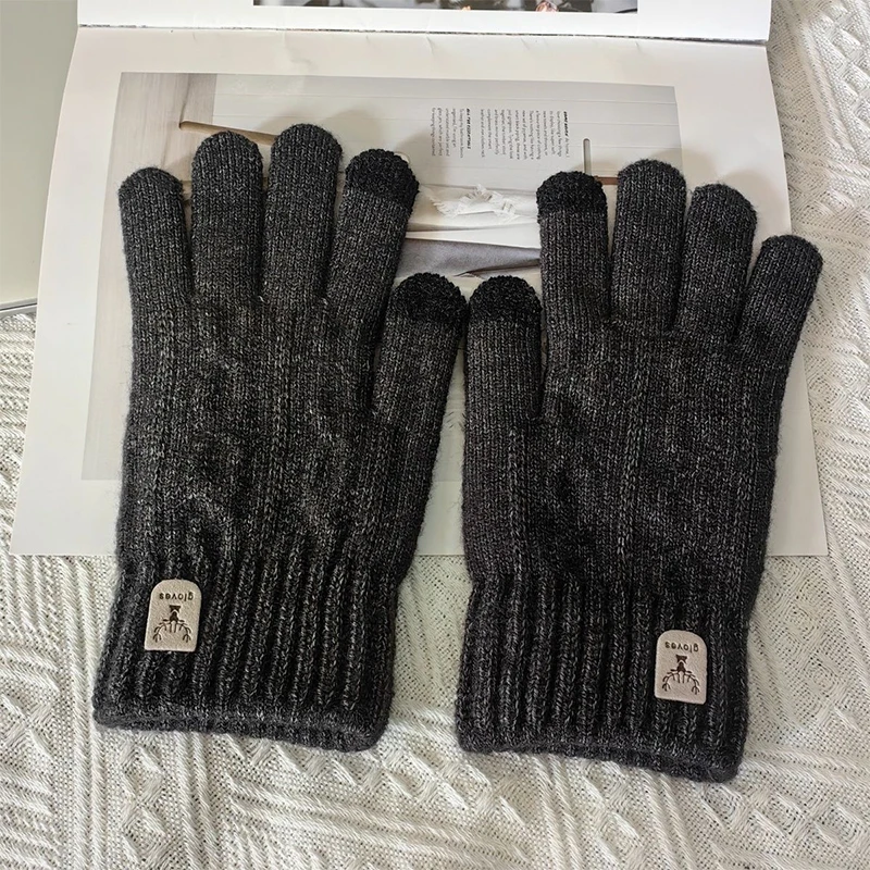 Warm Gloves With Winter Velvet Yarn Knitted Five Finger Cycling Jacquard Gloves