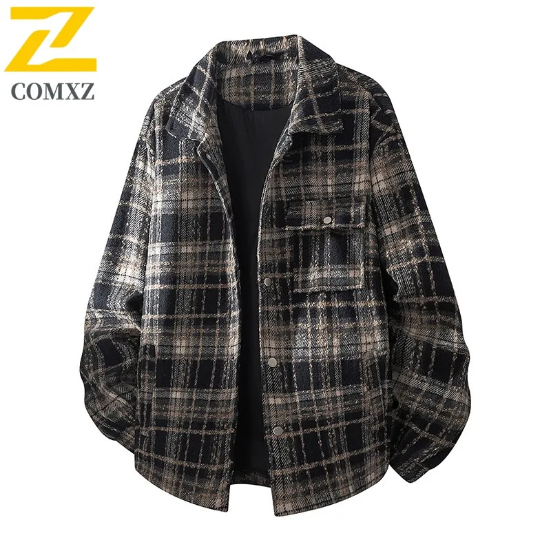 

COMXZ 2025 весенняя джинсовая куртка мужская весенняя американская трендовая рубашка для пар с лацканами водонепроницаемая и ветрозащитная спортивная куртка на открытом воздухе