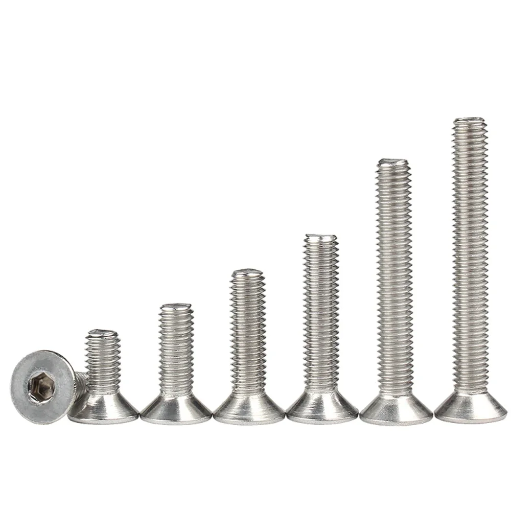 2-100pcs M1.6 M2 M2.5 M3 M4 M5 M6 M8 Stainless Steel DIN7991 Hexagon Hex Socket Head Flat Countersunk Allen Bolt Screw L=3-100mm