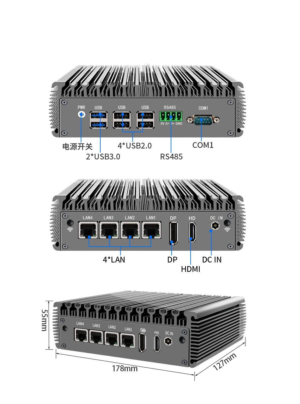 Zkmagic Fanless Industriële PC Computer OPS Mini PC N100 Windows11 4 RJ45 2.4G 5G WIFI 4K HD VGA Ingebouwde Industriële PC