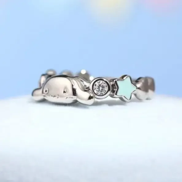 Sanrio Kuromi  Rings Action Anime Figures  Melody Cartoon Adjustable Ring Wavy Edge Couple Ring Gift Cute Fashion Girlfriend