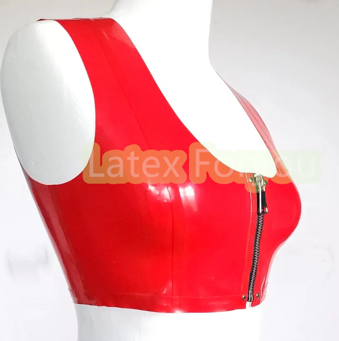 Handmade Natural Latex Crop Top Latex Scoop Neck Vest with Front Zip Female  Slim Fitted Latex Bra Daily Wear Various Colors