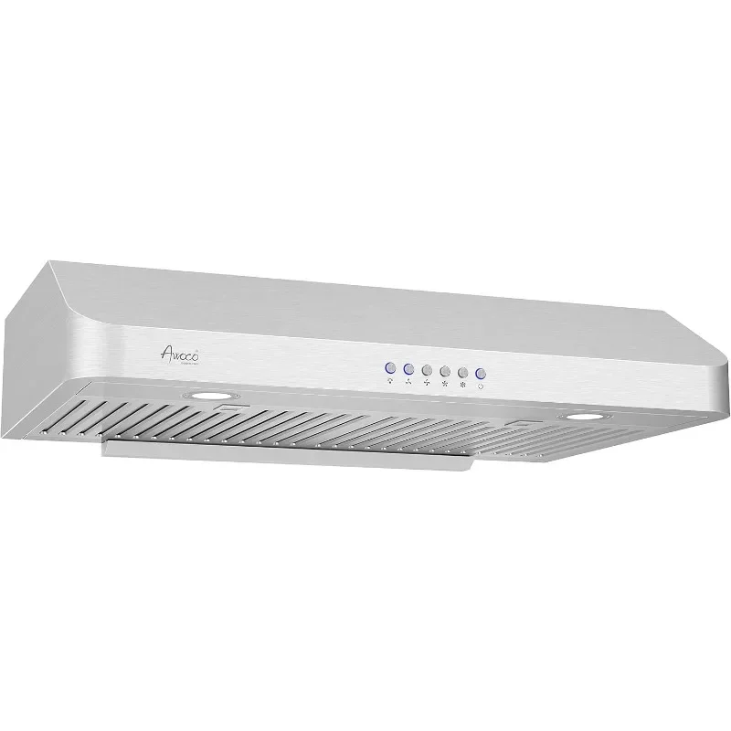 Awoco RH-C06-30 Classic 6 High Stainless Steel Under Cabinet 4 Speeds 900CFM Range Hood with 2 LED Lights Top Vent 30W Top Vent)