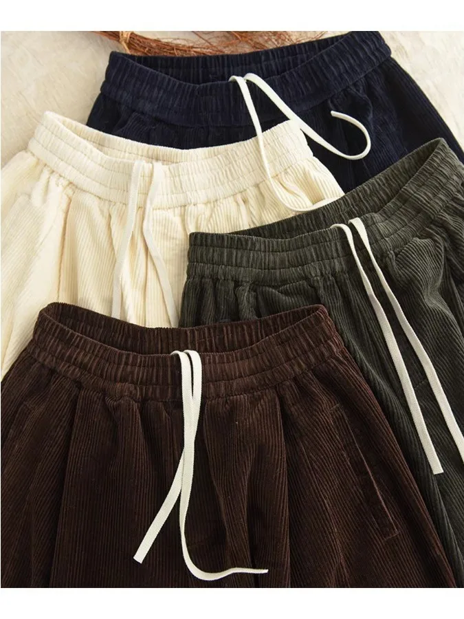 Calças de Veludo de Aodão Retro de Perna Larga, Estilo Artístico Casual para Outono e Inverno, Calças Slimming com tras ...