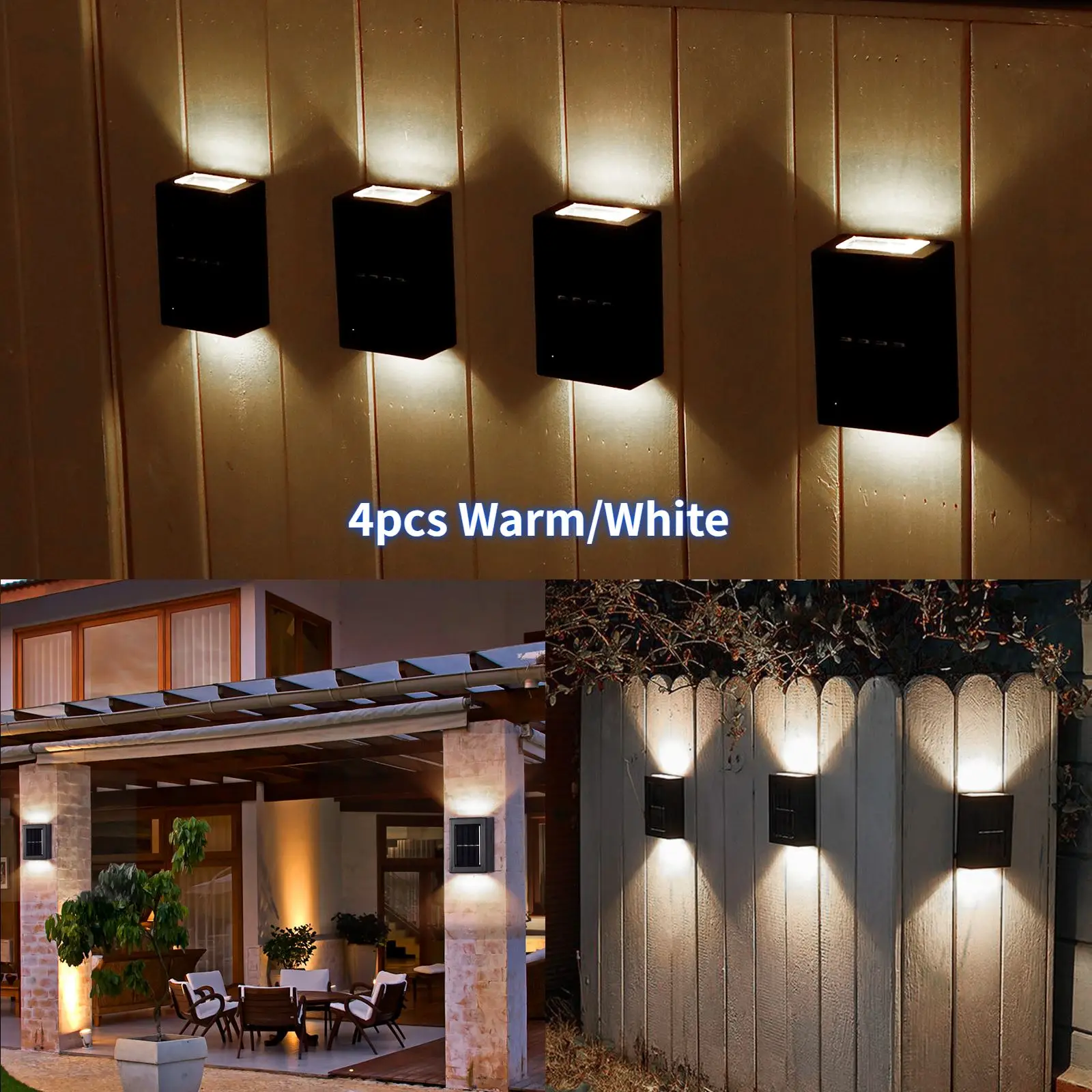 

4pcs Solar Wall Lamp Outdoor Waterproof Lights Up And Down Luminous Lighting For Garden Street Landscape Balcony Outdoor Decor