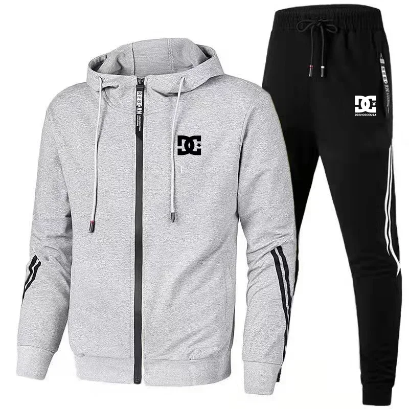 2024 Summer men\'s fashion zipper hoodie + sweatpants two-piece jogging casual sportswear High quality fitness suit