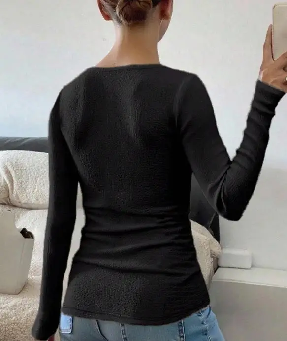 

Women's T-Shirts 2025 Autumn/winter New Simple Women's Fashion Casual Solid Color Long Sleeved T-Shirt Pullover Women's Wear